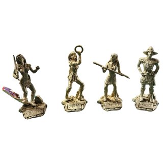 The whole gang, 3.5" pewter statue figures: Xena, Gabrielle, Callisto and Joxer
